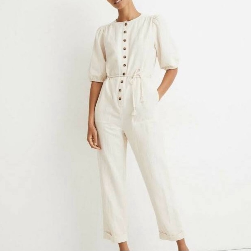 Madewell Linen Puff Sleeve Jumpsuit NWT S